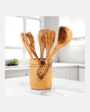 Load image into Gallery viewer, Handmade Olive Wood Kitchen Utensils Set of 5 with Wooden Holder | Wooden Kitchen Utensil set - Eco Friendly
