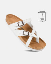 Load image into Gallery viewer, Women’s Strappy Slip-On Modern Memory Foam Cushion Footbed Outdoor Adjustable Buckle Cork Footed Slides for Sandals with Comfortable Arch Support. - Eco Friendly
