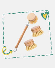 Load image into Gallery viewer, Wooden and Sisal Dish Brush with 2 Pieces Replacement Brush Heads | Bamboo Dish Brush - Eco Friendly
