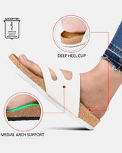 Load image into Gallery viewer, Women’s Strappy Slip-On Modern Memory Foam Cushion Footbed Outdoor Adjustable Buckle Cork Footed Slides for Sandals with Comfortable Arch Support. - Eco Friendly
