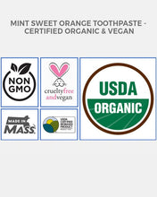 Load image into Gallery viewer, Mint Sweet Orange Toothpaste - Certified Organic &amp; Vegan | Orange Flavored Toothpaste - Eco Friendly
