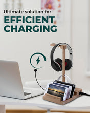 Load image into Gallery viewer, 2 in 1 Bamboo Wood Charging Station Stand 3 USB for iPhone &amp; Headphone - Bamboo Charging Station Stand
