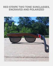Load image into Gallery viewer, Red Stripe Two Tone Sunglasses, Engraved and Polarized | Bamboo Sunglasses - Eco Friendly
