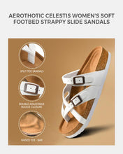Load image into Gallery viewer, Women’s Strappy Slip-On Modern Memory Foam Cushion Footbed Outdoor Adjustable Buckle Cork Footed Slides for Sandals with Comfortable Arch Support. - Eco Friendly
