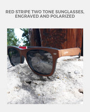 Load image into Gallery viewer, Red Stripe Two Tone Sunglasses, Engraved and Polarized | Bamboo Sunglasses - Eco Friendly
