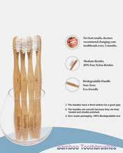 Load image into Gallery viewer, Bamboo Toothbrush Set 4-Pack | BPA-Free Medium-Firm Bristles | Compostable Wooden Toothbrush - Eco Friendly
