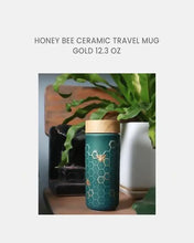 Load image into Gallery viewer, Honey Bee Ceramic Travel Mug / Gold 12.3 oz | Ceramic Travel Mug with Lid - Eco Friendly
