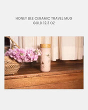 Load image into Gallery viewer, Honey Bee Ceramic Travel Mug / Gold 12.3 oz | Ceramic Travel Mug with Lid - Eco Friendly
