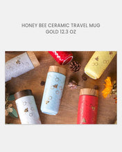 Load image into Gallery viewer, Honey Bee Ceramic Travel Mug / Gold 12.3 oz | Ceramic Travel Mug with Lid - Eco Friendly
